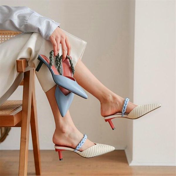 slippers high-heeled blue beige pointed shoes braided decorative heel spring and autumn ladies leather, Black
slippers high-heeled blue beige pointed shoes braided decorative heel spring and autumn ladies leather, Black