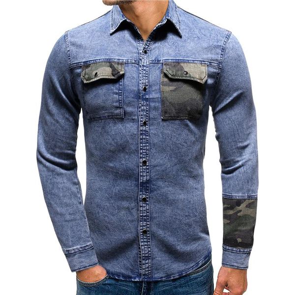 men's casual shirts explosive style european and american chest pockets camouflage denim long-sleeved washed lining fashion, White;black
men's casual shirts explosive style european and american chest pockets camouflage denim long-sleeved washed lining fashion, White;black