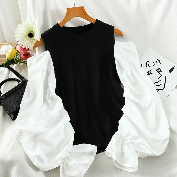 2021 black knitted patchwork sweater casual white flare long sleeve off shoulder knit pullovers elegant female jumper tx3u, White;black
2021 black knitted patchwork sweater casual white flare long sleeve off shoulder knit pullovers elegant female jumper tx3u, White;black