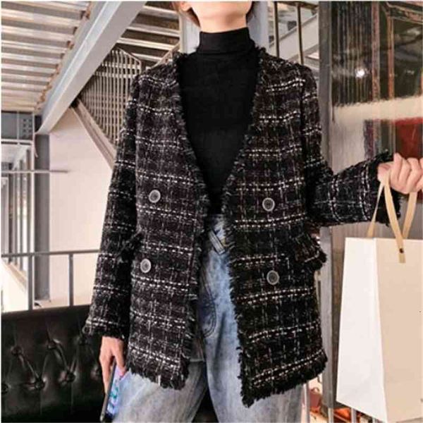 women's wool & blends small perfumed wind tweed woman's wool coat fall and short winter plaid c6g6, Black
women's wool & blends small perfumed wind tweed woman's wool coat fall and short winter plaid c6g6, Black