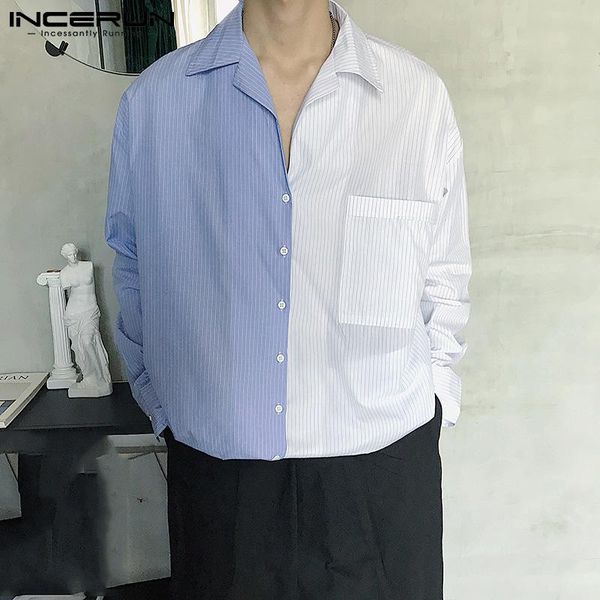 2021 men shirt striped patchwork spring lapel long sleeve personality fashion casual shirts pockets streetwear camisas incerun, White;black
2021 men shirt striped patchwork spring lapel long sleeve personality fashion casual shirts pockets streetwear camisas incerun, White;black