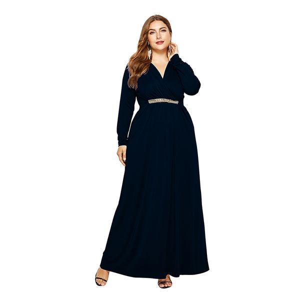 autumn women's long sleeve dress waist decoration stitching deep v neck large size, Black
autumn women's long sleeve dress waist decoration stitching deep v neck large size, Black
