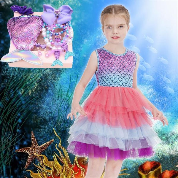 layered princess mermaid up girl dresses party costume scales print gown kids milk silk clothes and jewelry grils aril, Red;yellow
layered princess mermaid up girl dresses party costume scales print gown kids milk silk clothes and jewelry grils aril, Red;yellow