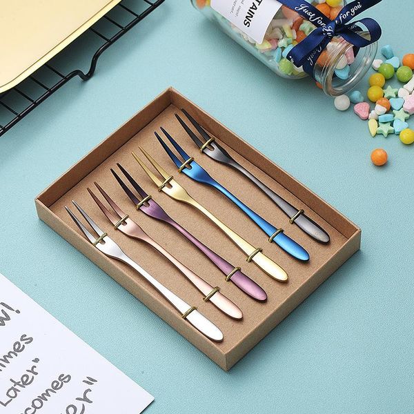 fashion titanium plated 304 stainless steel fruit fork dessert cake gold two tooth fork gift set 6pcs
fashion titanium plated 304 stainless steel fruit fork dessert cake gold two tooth fork gift set 6pcs