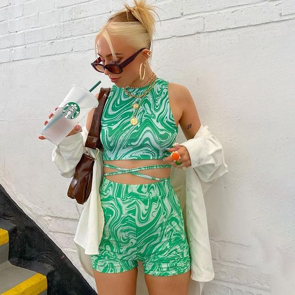 women's tracksuits y2k streetwear green ripple print tanks and shorts sets summer ribbed two-pieces cross lace-up crop +shorts, Gray
women's tracksuits y2k streetwear green ripple print tanks and shorts sets summer ribbed two-pieces cross lace-up crop +shorts, Gray