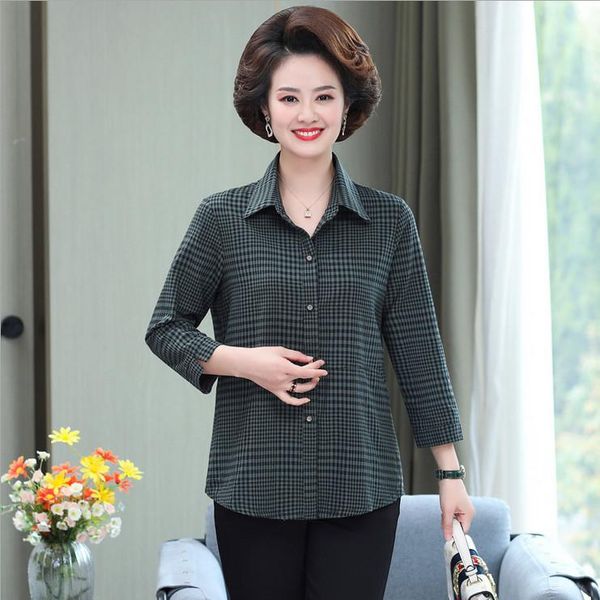 women's blouses & shirts middle-aged and elderly shirt three quarter sleeve spring summer plaid casual mother's cotton blouse, White
women's blouses & shirts middle-aged and elderly shirt three quarter sleeve spring summer plaid casual mother's cotton blouse, White