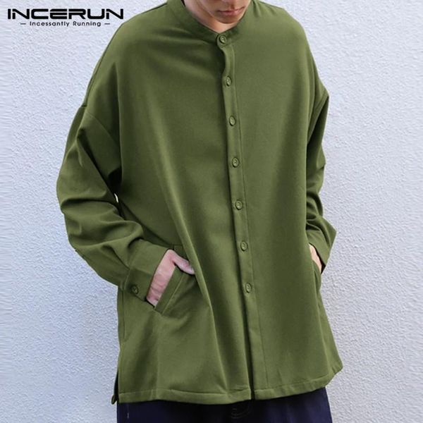 men's casual shirts incerun solid color men shirt long sleeve cotton stand collar streetwear leisure button blouse vintage casmia mascu, White;black
men's casual shirts incerun solid color men shirt long sleeve cotton stand collar streetwear leisure button blouse vintage casmia mascu, White;black