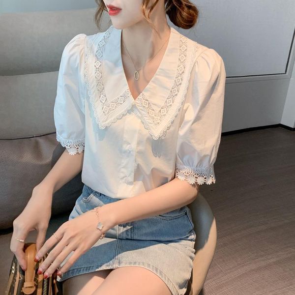 women's blouses & shirts chiffon shirt short sleeve summer dress 2021 fashion lace bottomed blouse spring temperament foreign style, White
women's blouses & shirts chiffon shirt short sleeve summer dress 2021 fashion lace bottomed blouse spring temperament foreign style, White