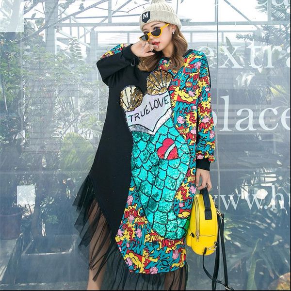 women autumn plus size dress long sleeve vestidos sequined mermaid casual loose party dresses mesh patchwork vestidos sa237s30, Black;gray
women autumn plus size dress long sleeve vestidos sequined mermaid casual loose party dresses mesh patchwork vestidos sa237s30, Black;gray