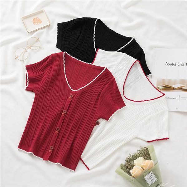 women's t-shirt summer short style woman t-shirts solid color ruffled collar sleeve womens knitted slim fit v neck lady, White
women's t-shirt summer short style woman t-shirts solid color ruffled collar sleeve womens knitted slim fit v neck lady, White