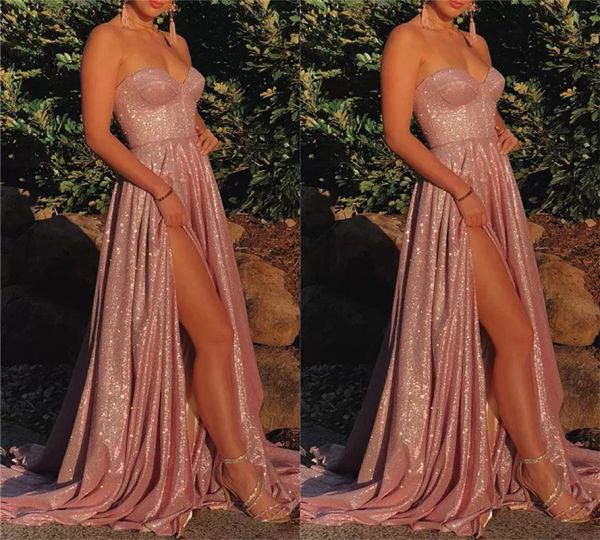 rose gold sequins prom dresses sparkly sequins high split sweetheart neckline floor length custom made evening party gown plus size formal o, Black
rose gold sequins prom dresses sparkly sequins high split sweetheart neckline floor length custom made evening party gown plus size formal o, Black