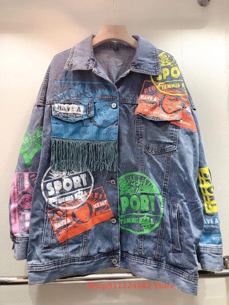 women's jackets 2021 spring thailand tide brand design sense denim clothes female fashion personality printed tassel loose long-sleeved, Black;brown
women's jackets 2021 spring thailand tide brand design sense denim clothes female fashion personality printed tassel loose long-sleeved, Black;brown