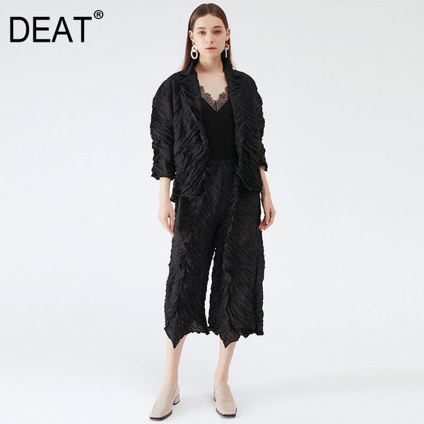 women's two piece pants deat pleated embossing suit woman lapel cardigan solid jacket + elastic waist seven loose casual style 2021 sum, White
women's two piece pants deat pleated embossing suit woman lapel cardigan solid jacket + elastic waist seven loose casual style 2021 sum, White