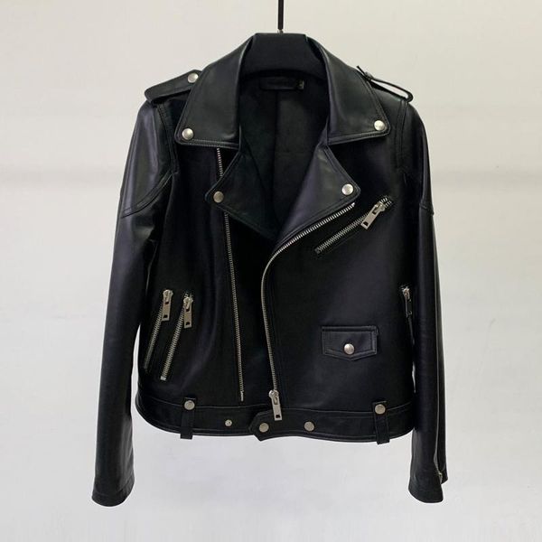 women's leather & faux 2021 spring trend jacket motorcycle coat women short sheepskin suit collar slim, Black
women's leather & faux 2021 spring trend jacket motorcycle coat women short sheepskin suit collar slim, Black