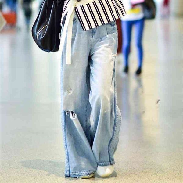 women fashion vintage high waist hole pure denim straight wide leg loose style stretchy ripped straight jeans, Blue
women fashion vintage high waist hole pure denim straight wide leg loose style stretchy ripped straight jeans, Blue