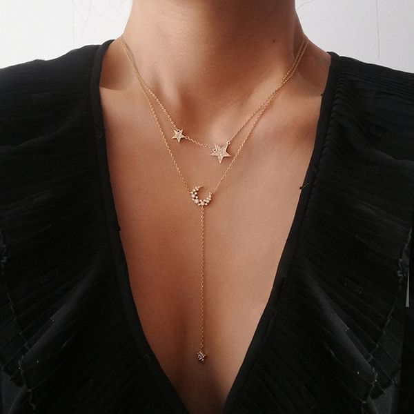 fashion jewelry double layer necklace rhinstone stars moon pendant choker necklaces, Silver
fashion jewelry double layer necklace rhinstone stars moon pendant choker necklaces, Silver