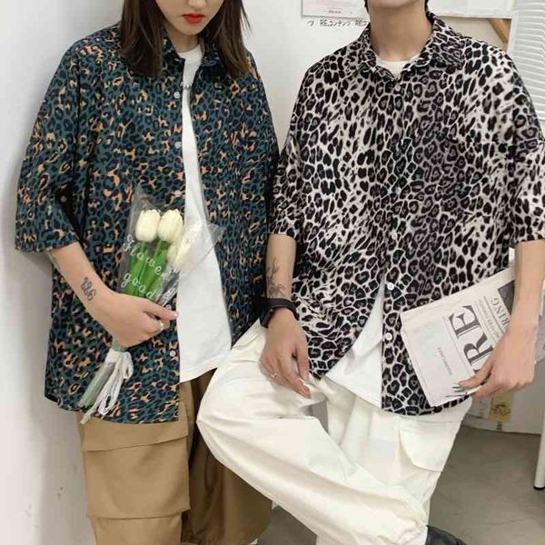 men's casual shirts summer short-sleeved fashion retro men street korean loose leopard mens dress -xl 1vt0, White;black
men's casual shirts summer short-sleeved fashion retro men street korean loose leopard mens dress -xl 1vt0, White;black