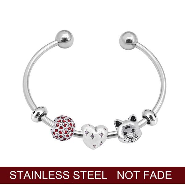 charm bracelets cute cat bracelet stainless steel heart pendant women big size crystal bead jewelry, Golden;silver
charm bracelets cute cat bracelet stainless steel heart pendant women big size crystal bead jewelry, Golden;silver