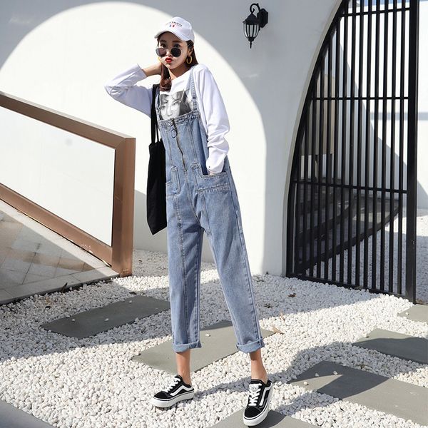women's brim pants 2021 new spring denim overalls nine loose and thin points zb68, Black;white
women's brim pants 2021 new spring denim overalls nine loose and thin points zb68, Black;white