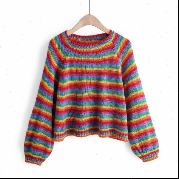 women long sleeve colorful striped rainbow sweater cropped jumper knitwear girl knitted pullovers sweaters crop top, White;black
women long sleeve colorful striped rainbow sweater cropped jumper knitwear girl knitted pullovers sweaters crop top, White;black