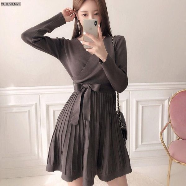 womens fashion korean chic winter mini knitted sweater dress with belt, Black;gray
womens fashion korean chic winter mini knitted sweater dress with belt, Black;gray