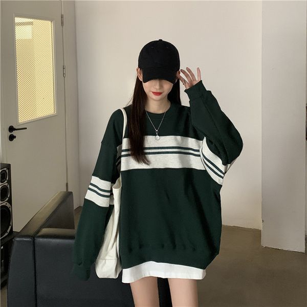 2021 colorblock striped hoodie women's spring and autumn new loose round neck pullover college style sweatshirt 3c8c, Black
2021 colorblock striped hoodie women's spring and autumn new loose round neck pullover college style sweatshirt 3c8c, Black