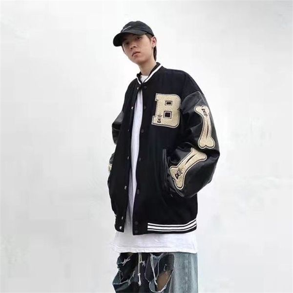 large letter embroidery casual baseball suit men's autumn and winter high street split leather cardigan loose trend jacket, Black
large letter embroidery casual baseball suit men's autumn and winter high street split leather cardigan loose trend jacket, Black