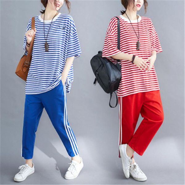 women's tracksuits plus size fashion suit female 2021 summer cotton and linen embroidery striped t-shirt + casual pants two-piece tide, Gray
women's tracksuits plus size fashion suit female 2021 summer cotton and linen embroidery striped t-shirt + casual pants two-piece tide, Gray