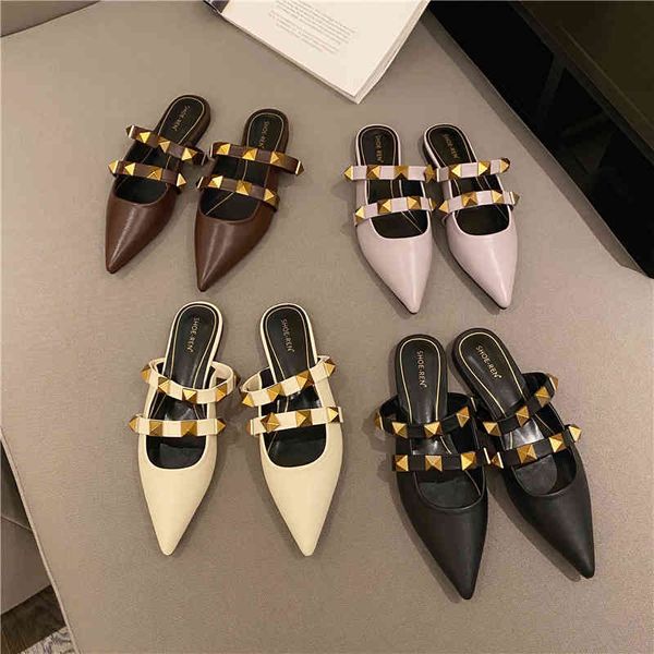 slippers slipper for women outdoor wear summer sandals new style baotou flat mules shoes pointed riveting nail lazy half ony6, Black
slippers slipper for women outdoor wear summer sandals new style baotou flat mules shoes pointed riveting nail lazy half ony6, Black