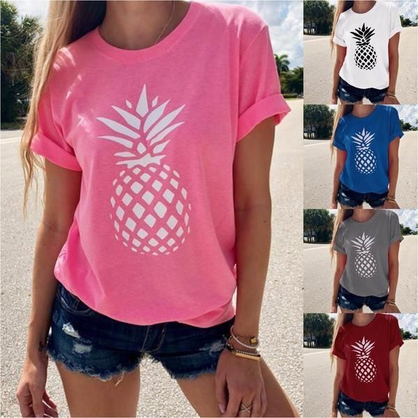 women's t-shirt summer 2021 fashion short-sleeved round neck pineapple print for women lycra beach style knitted, White
women's t-shirt summer 2021 fashion short-sleeved round neck pineapple print for women lycra beach style knitted, White