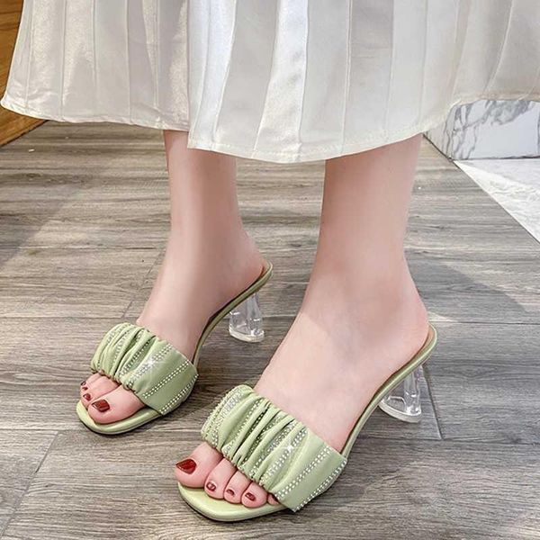 slippers transparent crystal high heels women 2021 fashion pleated open toe sandals woman pu leather party shoes ladies, Black
slippers transparent crystal high heels women 2021 fashion pleated open toe sandals woman pu leather party shoes ladies, Black