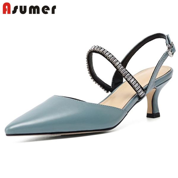 asumer genuine leather shoes women sandals thin high heels pointed toe buckle crystal summer party shoes ladies, Black
asumer genuine leather shoes women sandals thin high heels pointed toe buckle crystal summer party shoes ladies, Black