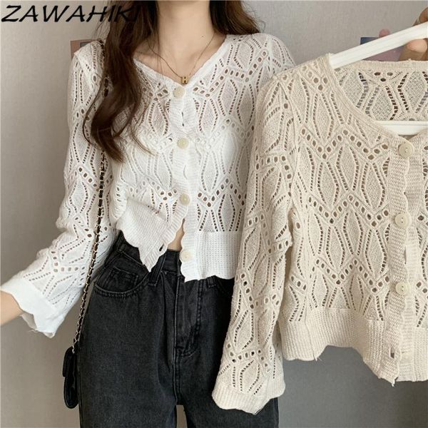 women's knits & tees zawahiki korean chic tender hollow out knitted cardigan women summer 2021 v neck long sleeve short fashion thin s, White
women's knits & tees zawahiki korean chic tender hollow out knitted cardigan women summer 2021 v neck long sleeve short fashion thin s, White