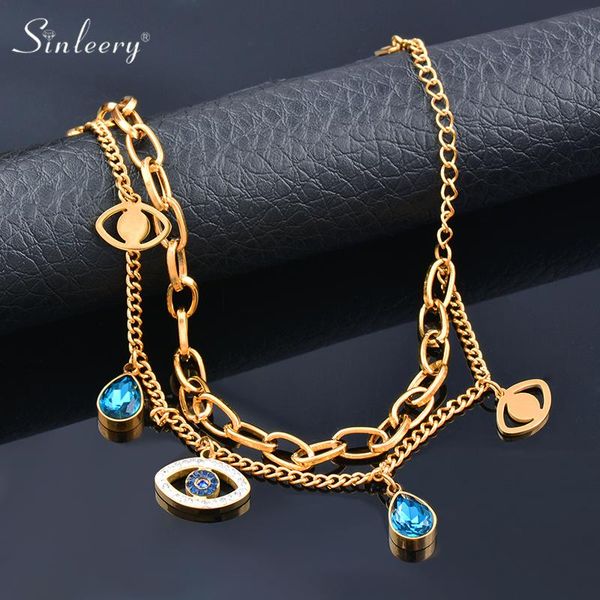 link, chain sinleery stainless steel bracelets yellow gold color blue evil eye pendant women fashion jewelry on hand sl042 ssk, Black
link, chain sinleery stainless steel bracelets yellow gold color blue evil eye pendant women fashion jewelry on hand sl042 ssk, Black