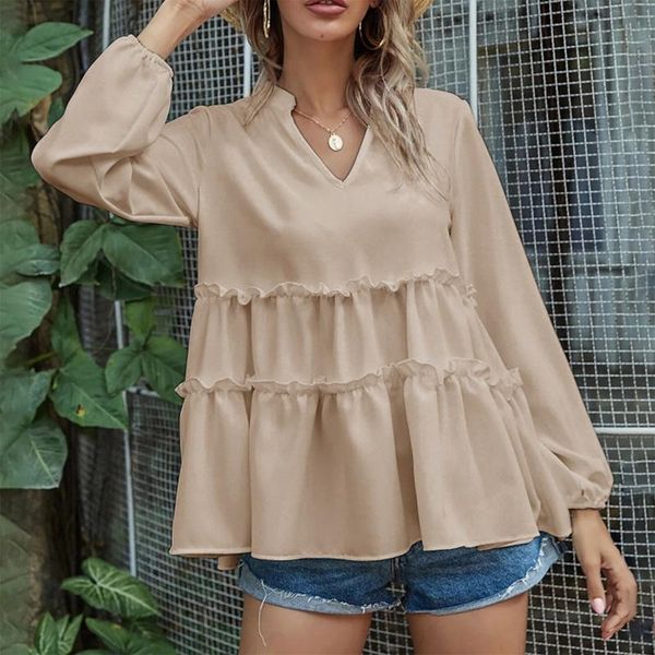 women's blouses & shirts solid color v-neck blouse female vintage chic elegant autumn soft long-sleeved tosp with ruffled hem shirt #t3, White
women's blouses & shirts solid color v-neck blouse female vintage chic elegant autumn soft long-sleeved tosp with ruffled hem shirt #t3, White