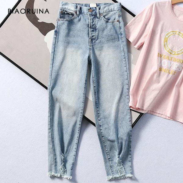 women's jeans biaoruina washing bleached holes casual harem female fashion tassels hem comfort high waist, Blue
women's jeans biaoruina washing bleached holes casual harem female fashion tassels hem comfort high waist, Blue