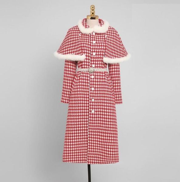 women's wool & blends autumn winter fashion houndstooth cloak woolen coat elegant ladies fur collar slim long outwear s526, Black
women's wool & blends autumn winter fashion houndstooth cloak woolen coat elegant ladies fur collar slim long outwear s526, Black
