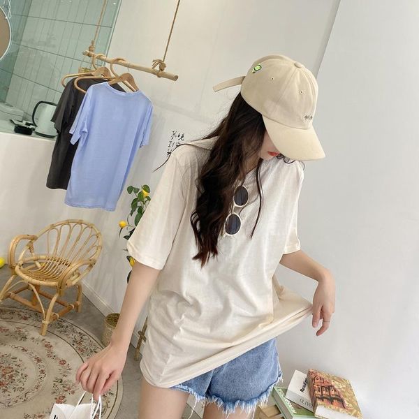 women's t-shirt 2021 summer style korean casual women tshirt loose thin solid color small round neck oversized female clothing, White
women's t-shirt 2021 summer style korean casual women tshirt loose thin solid color small round neck oversized female clothing, White