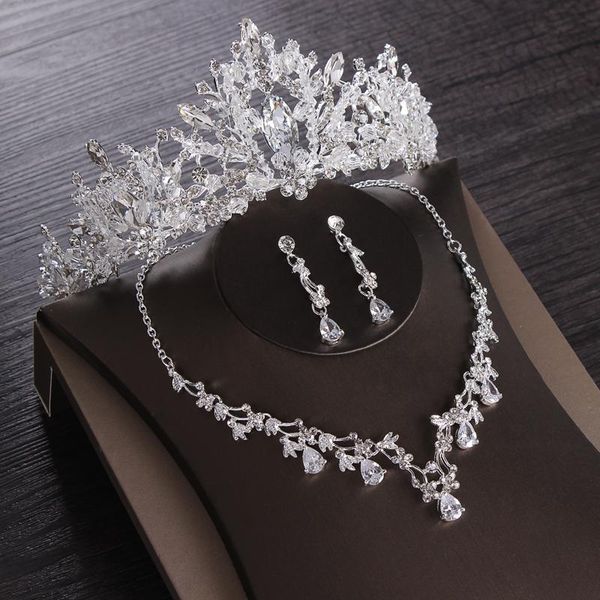 earrings & necklace luxury heart crystal bridal jewelry sets wedding cubic zircon crown tiaras earring choker set african beads, Silver 
earrings & necklace luxury heart crystal bridal jewelry sets wedding cubic zircon crown tiaras earring choker set african beads, Silver