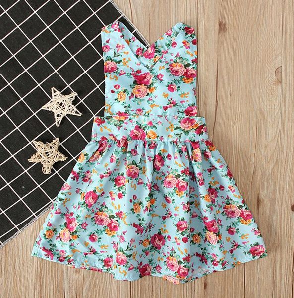 

girl's dresses toddler kids baby girls backless floral lacing romper casual sundress beach outdoor dress born vestido de princesa, Red;yellow