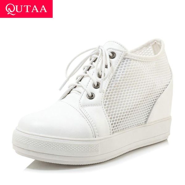dress shoes qutaa 2021 round toe wedge heel women patchwork pu leather mesh sneakers platform lace up cut outs ladies pumps size 34-43, Black
dress shoes qutaa 2021 round toe wedge heel women patchwork pu leather mesh sneakers platform lace up cut outs ladies pumps size 34-43, Black