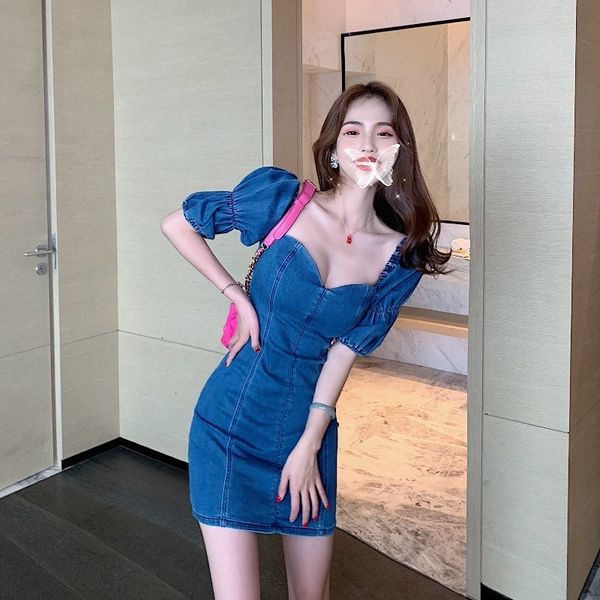 new 2021 summer women sweet denim bubble sleeves elegant square collar fashion mini high waist clothes 74u3, Black;gray
new 2021 summer women sweet denim bubble sleeves elegant square collar fashion mini high waist clothes 74u3, Black;gray