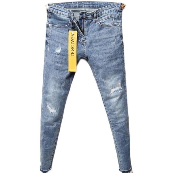 men's jeans denim tide brand summer thin personality letter embroidery hole patches slim teenager pencil pants long, Blue
men's jeans denim tide brand summer thin personality letter embroidery hole patches slim teenager pencil pants long, Blue