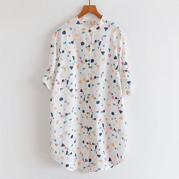 women's blouses & shirts cotton linen printed women long summer vintage 2021 half sleeved straight turn-down collar casual female outwe, White
women's blouses & shirts cotton linen printed women long summer vintage 2021 half sleeved straight turn-down collar casual female outwe, White