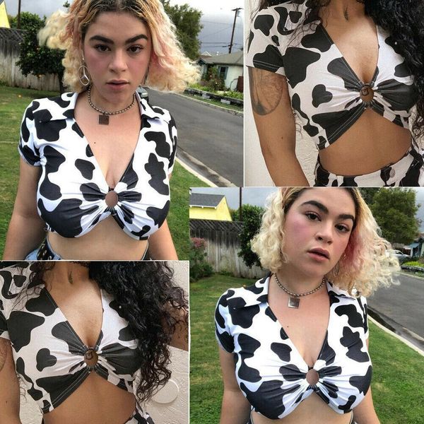 fashion women summer short sleeve deep v neck cow printed casual t-shirt s-l, White
fashion women summer short sleeve deep v neck cow printed casual t-shirt s-l, White