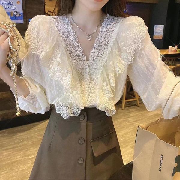 women's blouses & shirts elegant long-sleeved lace autumn women clothing 2021 fashion hollow out shirt v-neck crochet blouse blusa, White
women's blouses & shirts elegant long-sleeved lace autumn women clothing 2021 fashion hollow out shirt v-neck crochet blouse blusa, White