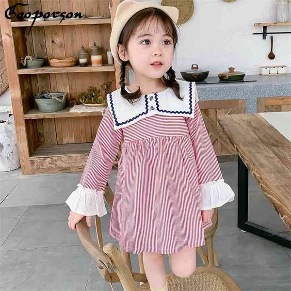 fashion baby girls dress pink color striped long sleeve doll dress for little girl 2-6years old children sweet clothing 210715, Red;yellow
fashion baby girls dress pink color striped long sleeve doll dress for little girl 2-6years old children sweet clothing 210715, Red;yellow
