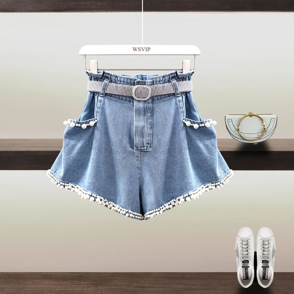women's shorts 2021 summer handmade pearls beading high waist denim shorts women loose femme elastic cotton wide leg jeans os7p, White;black
women's shorts 2021 summer handmade pearls beading high waist denim shorts women loose femme elastic cotton wide leg jeans os7p, White;black