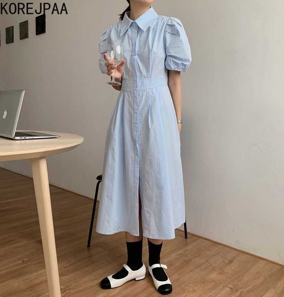 korejpaa women dress summer korean chic ladies gentle candy color lapel single-breasted high-waisted puff sleeve vestidos 210526, Black;gray
korejpaa women dress summer korean chic ladies gentle candy color lapel single-breasted high-waisted puff sleeve vestidos 210526, Black;gray