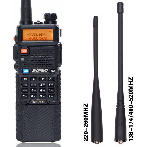 walkie talkie baofeng bf-r3 tri-band 136-174/220-260/400-520mhz+2 antennas 3800mah battery amatuer portable uv 5r ham radio
walkie talkie baofeng bf-r3 tri-band 136-174/220-260/400-520mhz+2 antennas 3800mah battery amatuer portable uv 5r ham radio